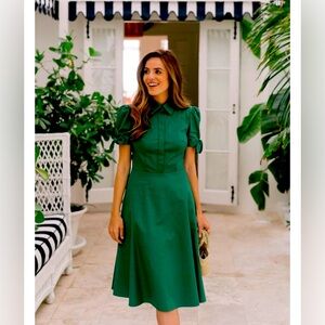 Gal Meets Glam Green Cotton Puff sleeve Aline Midi size 2 willow Dress w pockets
